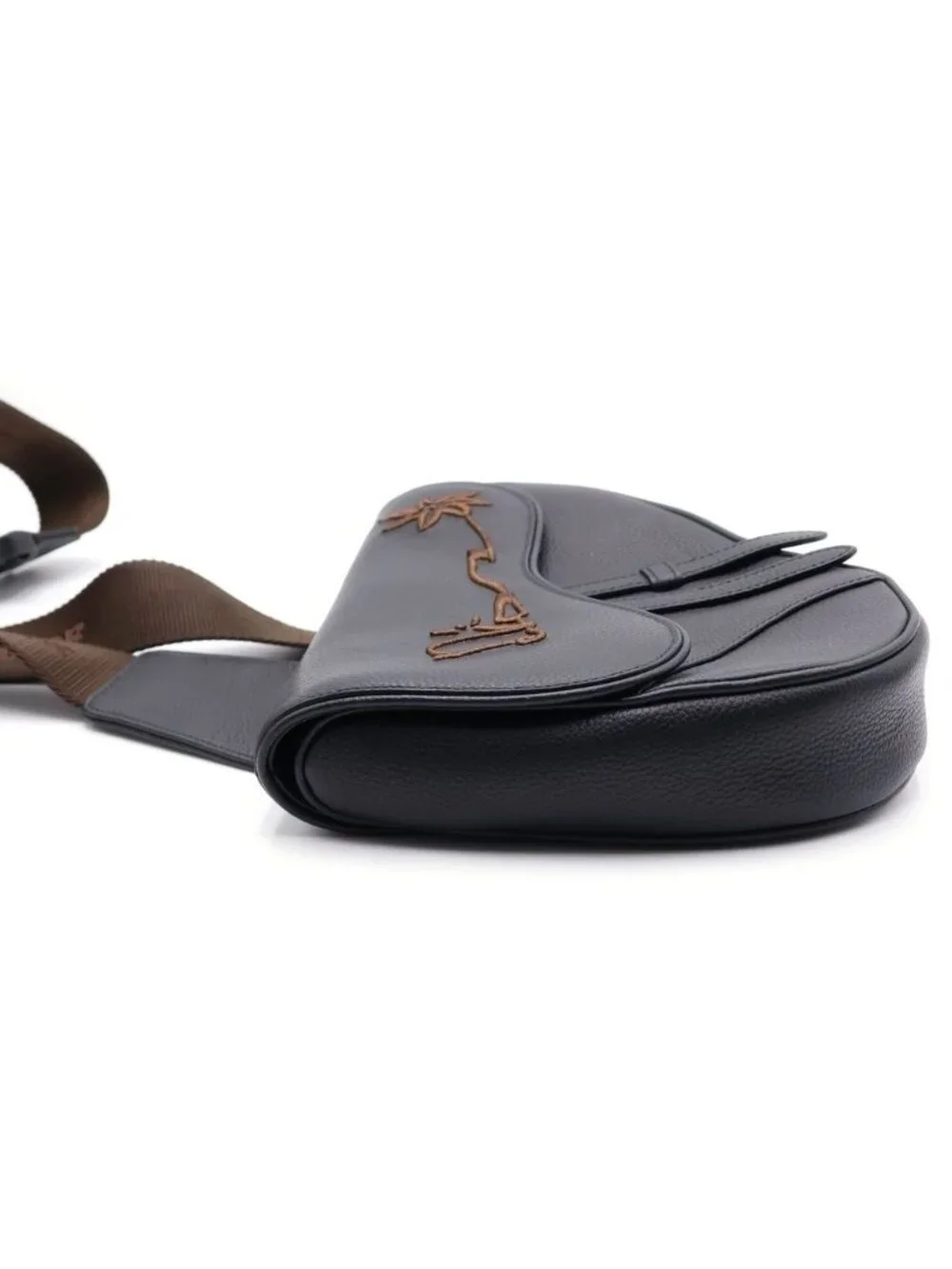 Dior Jack Cactus All Leather Saddle Bag Black Brown
